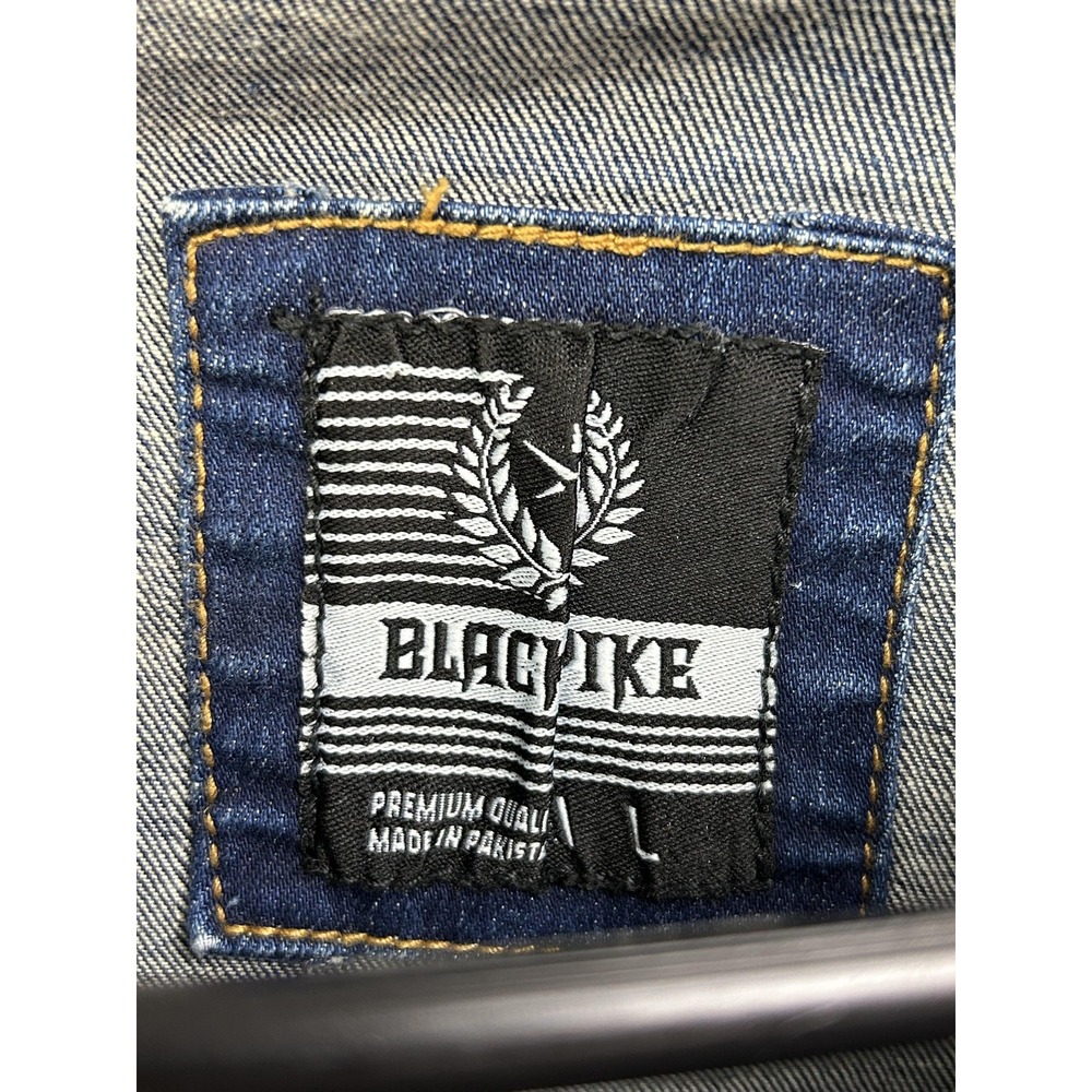 Black Pike Jacket Mens Medium Distressed Denim Trucker Embroidered Tiger Legend - Picture 6 of 9